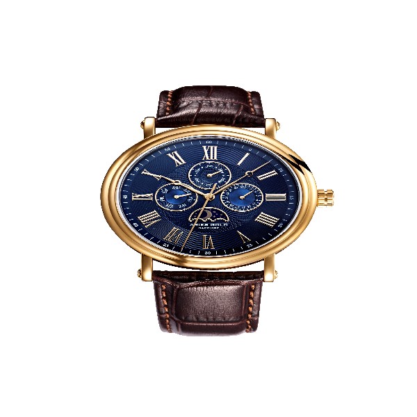 ARIES GOLD URBAN KENSINGTON GOLD STAINLESS STEEL G 101 G-BU BROWN LEATHER STRAP MEN'S WATCH